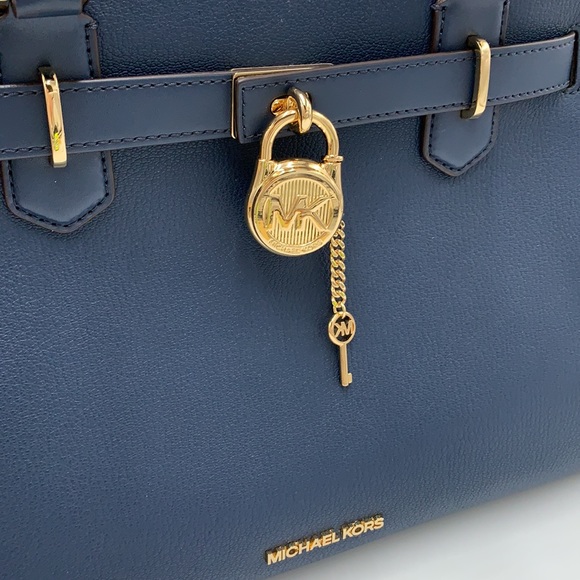 MICHAEL KORS HAMILTON MEDIUM SATCHEL SHOULDER CROSSBODY BAG NAVY COLOR NWT - Picture 15 of 16